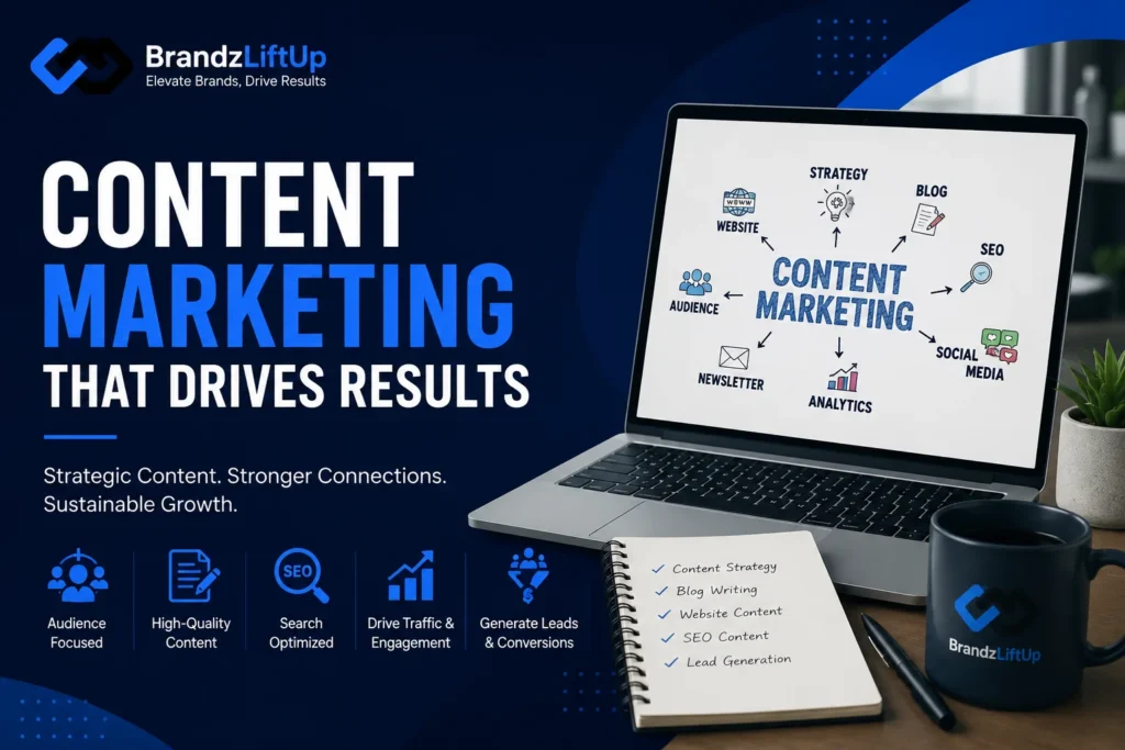 BrandzLiftUp Content Marketing Banner Featuring SEO Content Strategy and Blog Writing